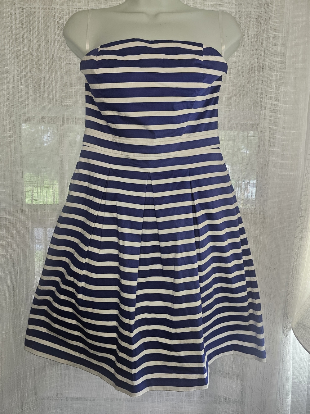 GAP Navy and White Strapless Fit-and-Flare Dress